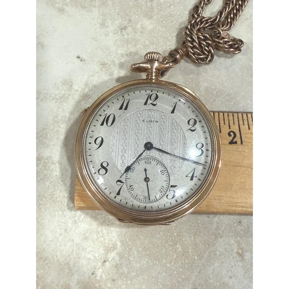 Antique ELGIN 14K Solid Gold 585 Fine 15 Jewels Pocket Watch Case Chain Fob‎